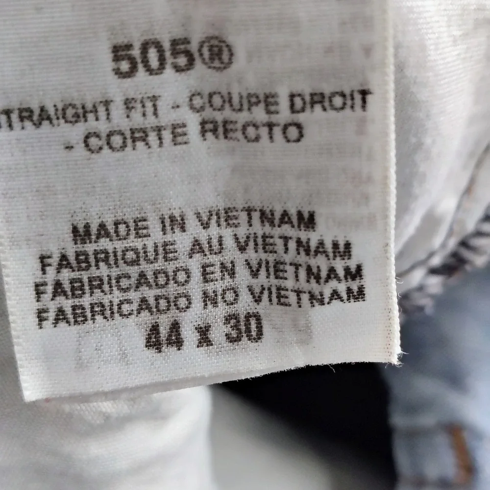 Levis 505 Straight Fit Mens Blue Denim Jeans‎ 44x30 Hemmed to 26.5 Inseam Medium